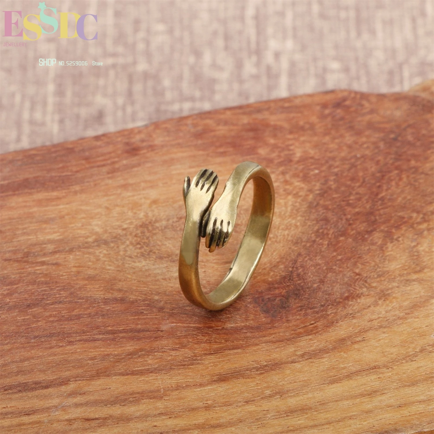 Super Cute Hugging Finger Ring Adjustable Hand Embrace Design Vintage Distressed Color Handmade Unique Niche Jewelry Gift For