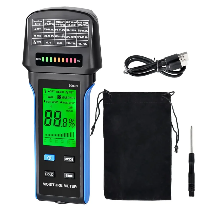 

AB42-Wall Moisture Meter Auto Alert Rechargeable Moisture Meter 4-In-1 Wood Drywall Moisture Tester , 0-75% Range HP-5000N