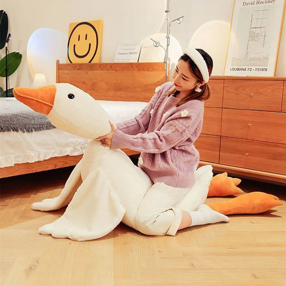 50/130cm Giant Long Plush White Goose Toy Stuffed Lifelike Big Wings Duck Hug Massage Throw Pillow Boyfriend Cushion For Girl