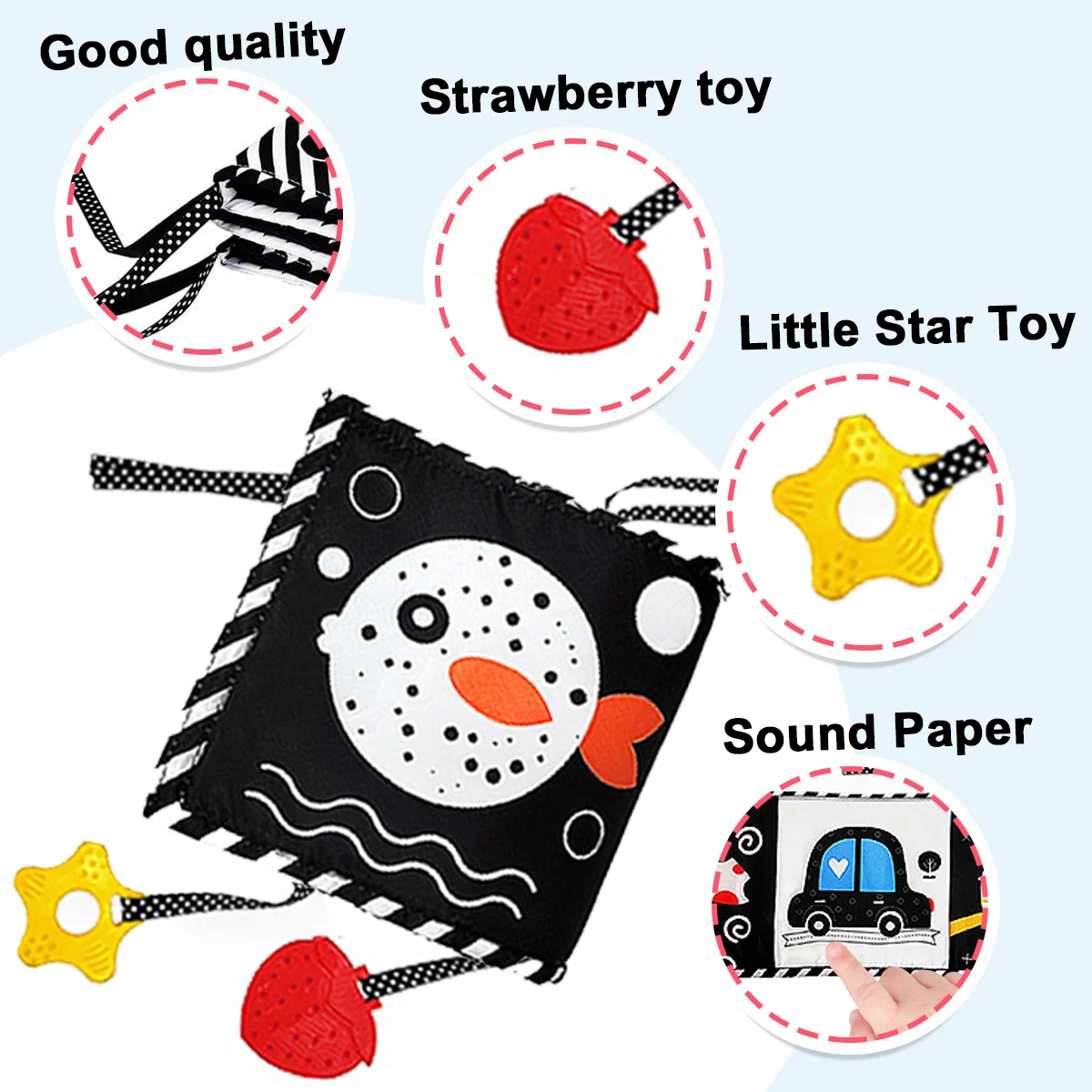 Libro di stoffa per pesciolini per bambini, libro di stoffa tattile a tema multiplo, libro per bagnetto per bambini, resistente alle rughe, lavabile