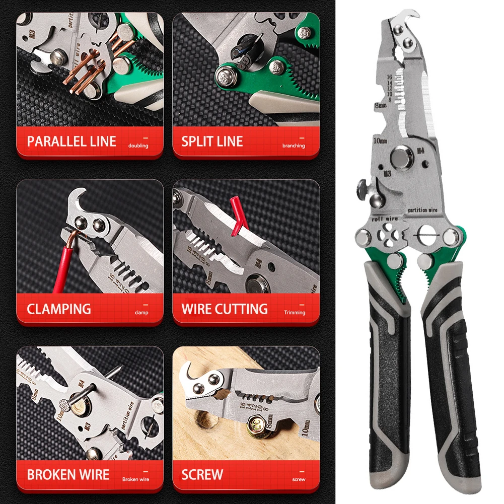 Pelacables plegable multifuncional, herramienta de corte y prensado para pelar cables