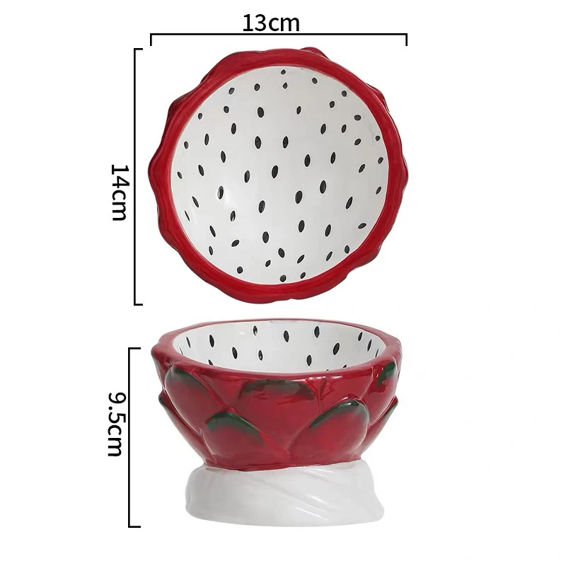 

1 шт., креативная новая милая миска в форме фруктов, серия, нескользящая керамическая защита, шейный вырез, косый рот, высокие ноги, миска для домашних животных, собак, кошек