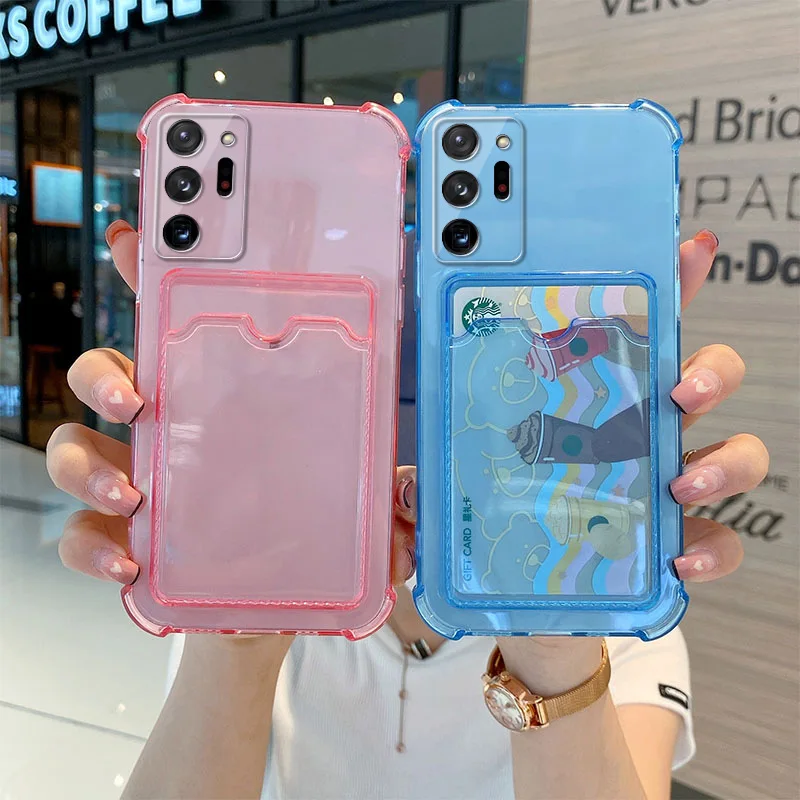 Card Bag Holder Clear Case For Xiaomi Redmi Note 10 Pro 9 9S 10S 11 11s 12 12s 12 Pro 5G Redmi 9 9A 9C 10C Soft Corners Cover