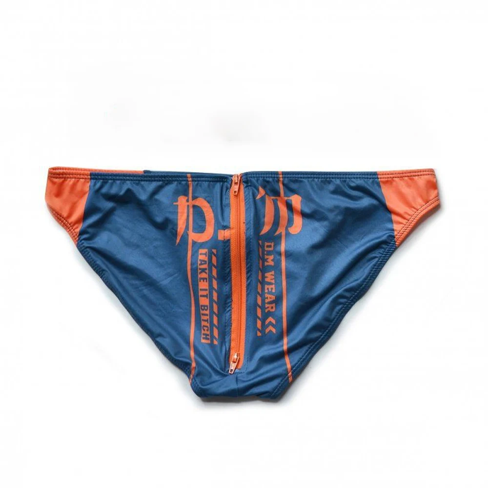 Men\'s Triangle Pants With Low Waisted Sexy Printed Letters Buttocks Zipper Milk Silk Elastic Underwear Trendy