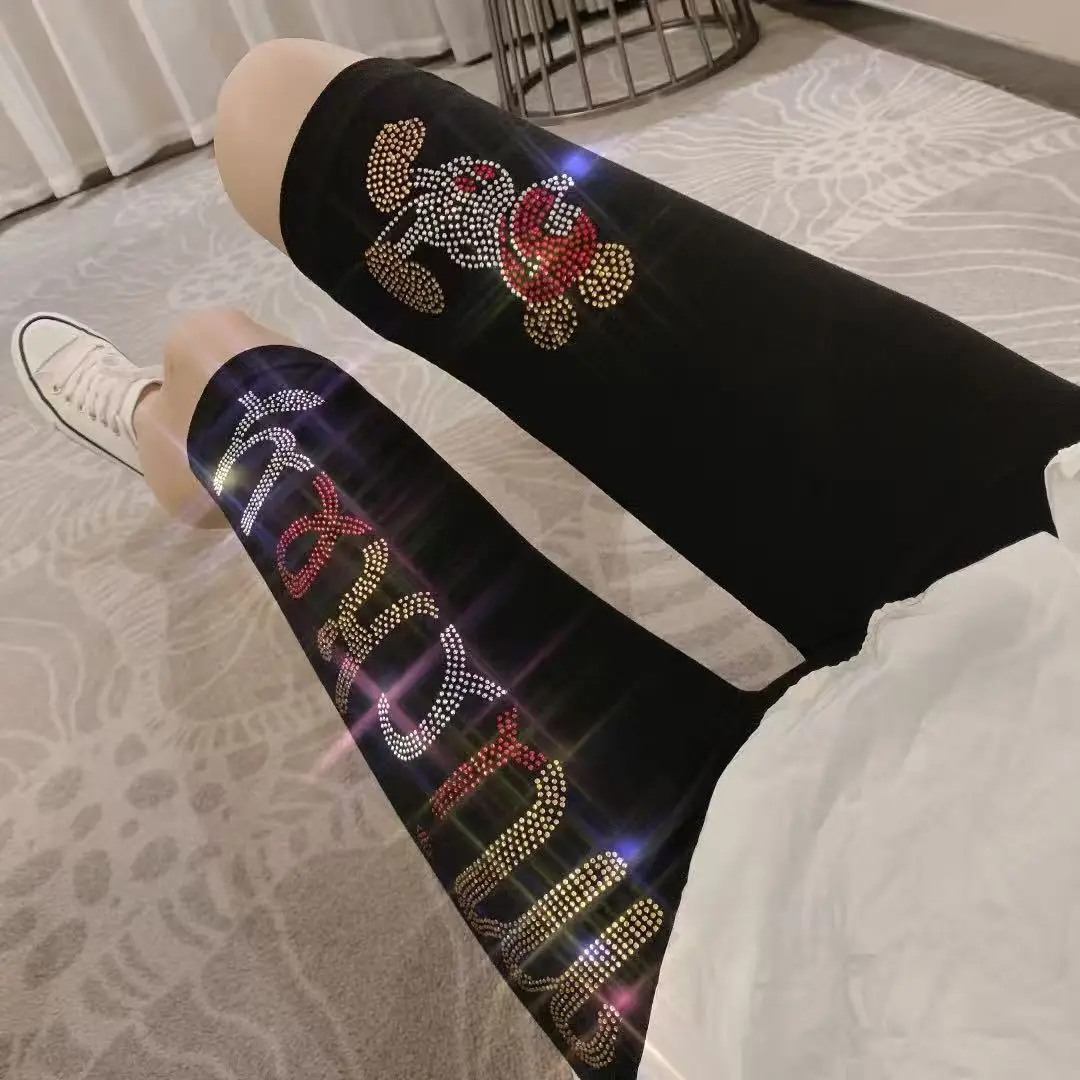 

Hot diamond large size Women leggings outer wear modal cotton high waist elastic Tights long slim fit versatile 5-point Pants A1