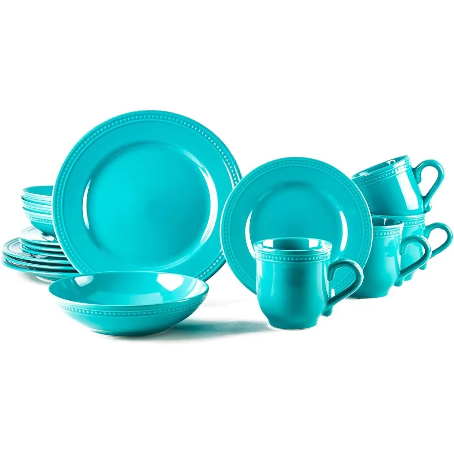 

Набор столовой посуды из керамогранита Pearl Dots, набор из 16 предметов, бирюзовый
