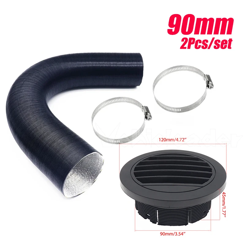 

90mm Diesel Heater Duct Hose Pipe Air Duct Air Vent Outlet with Hose Clip For Webasto Eberspach Diesel Parking Heater