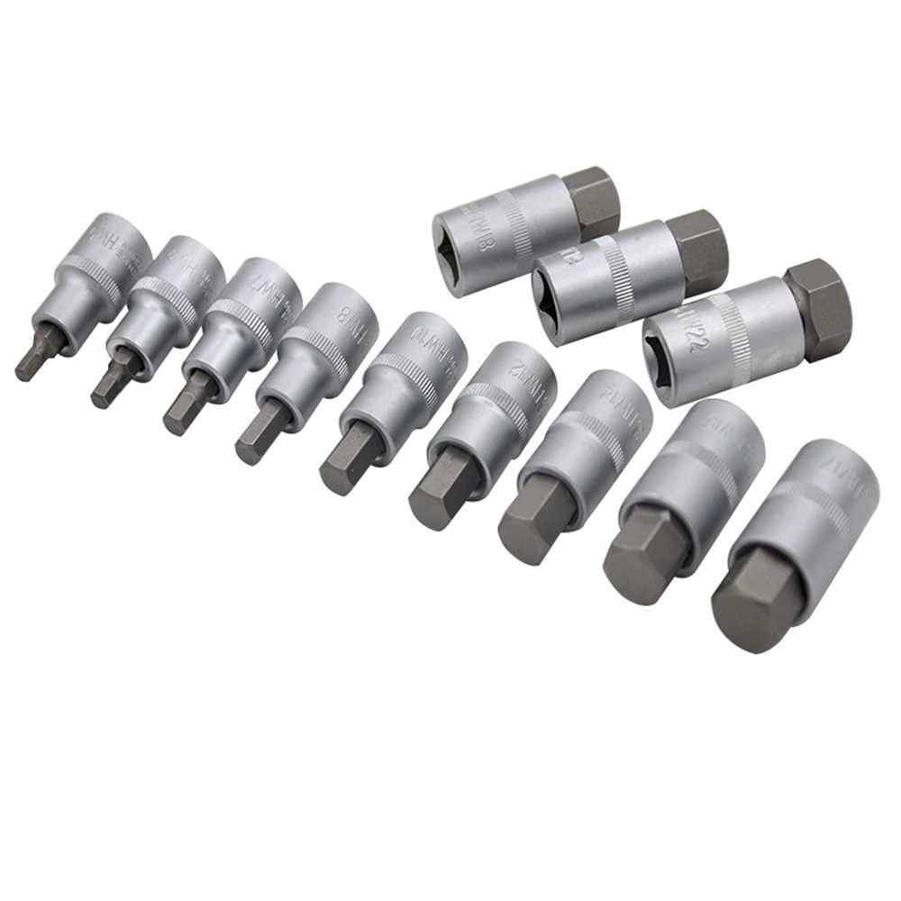 12Pcs 1/2 inch Drive Impact Hex Bit Socket Set H5 H6 H7 H8 H10 H12 H14 H16 H17 H18 H19 H22 Hex Key Sockets Set Hand