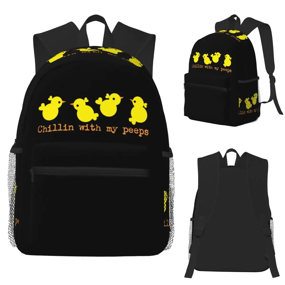 

Chillin' With My Peeps Featuring Cute Little Yellow Baby Chickens Backpack School Bag Hiking Travel Daypack Bookbag Shoulder Bag
