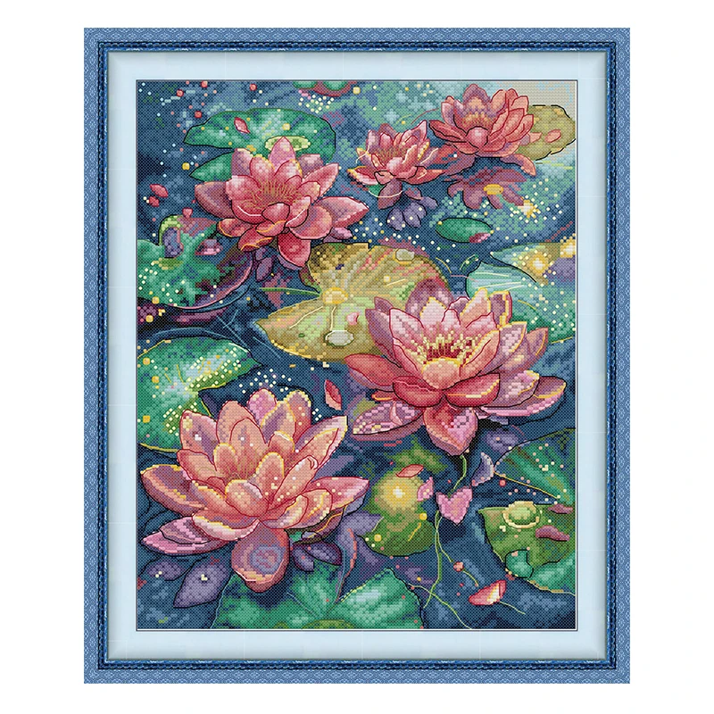 Water Lily Flower Patterns Counted Cross Stitch Set DIY 11CT 14CT 16CT HD Stamped DMC Cross-stitch Kit Embroidery Needlework