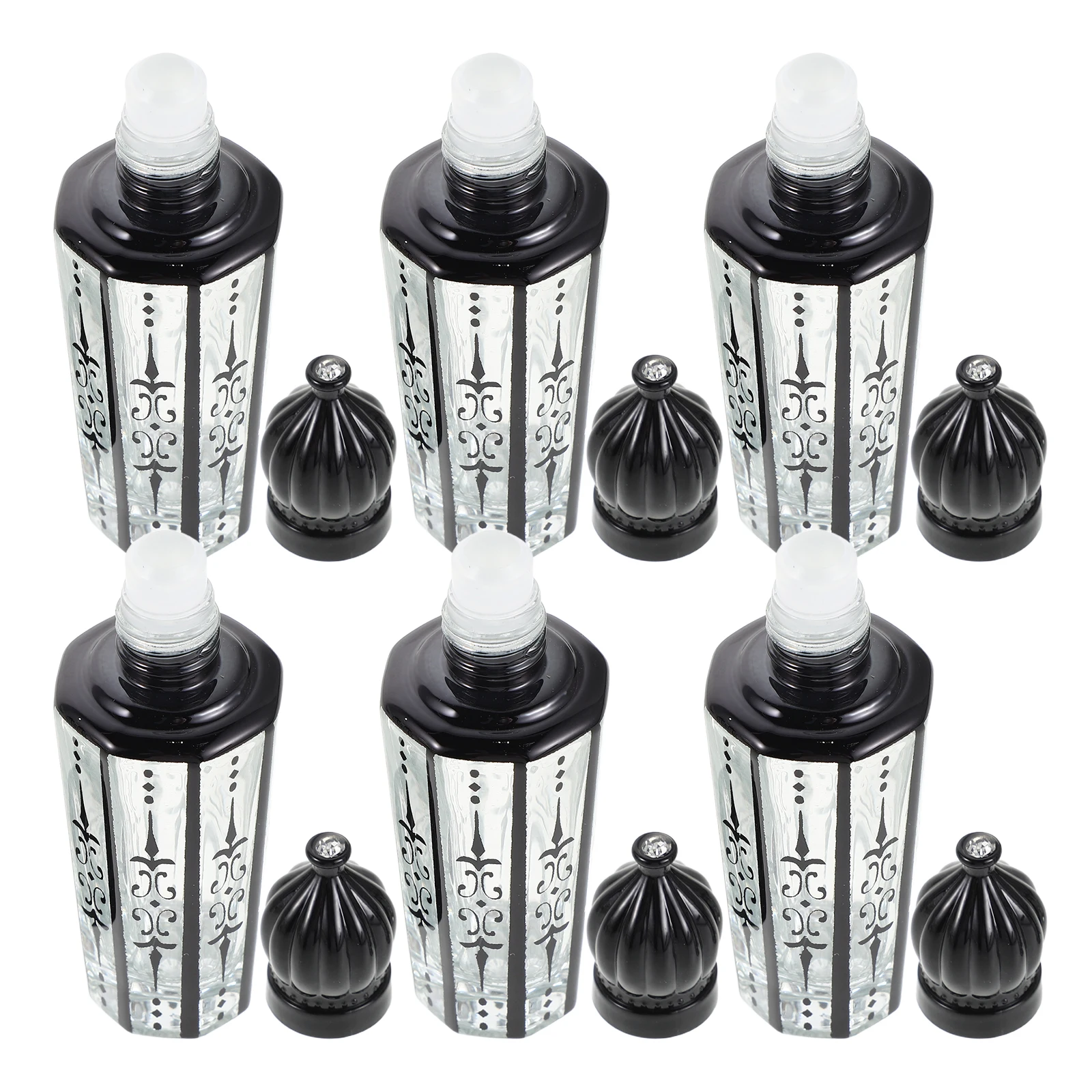 

6pcs 15Ml Perfume Roller Bottle Black Glass Roll On Applicator For Essential Oils Aromatherapy Travel Refillable Mini Portable