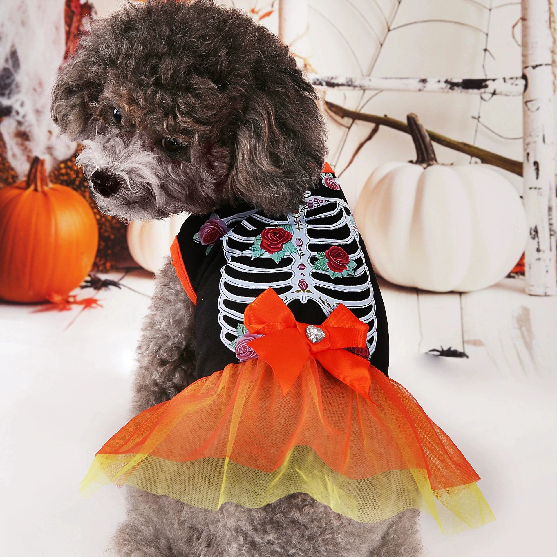 Herbst Winter Welpen Kostüm Kleid Halloween Haustier Niedlichen Welpen Kätzchen Lässige Mode Kostüm Haustier Skelett Schleife Kleid