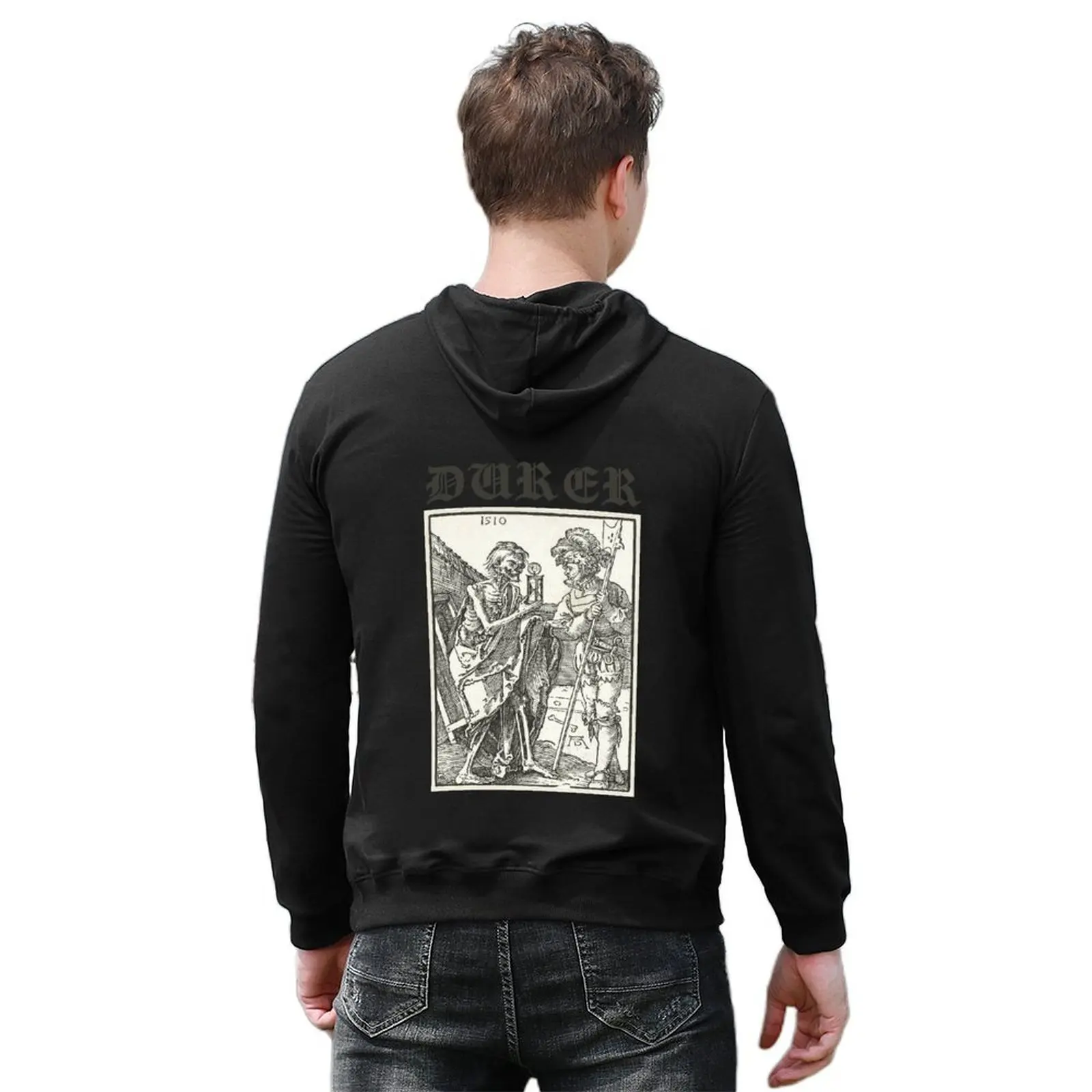 الموت والجندي (Albrecht Dürer) هوديي أزياء الرجال مقنعين قميص الرجال العرق قميص الجرافيك هوديس #6