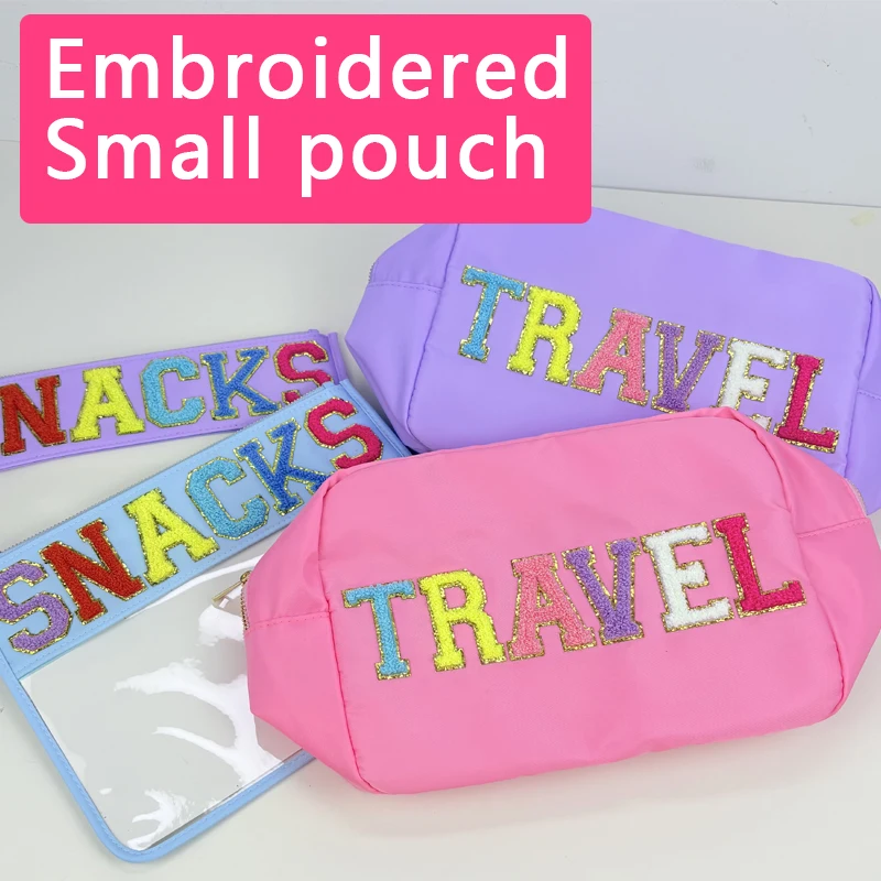 Stuff Embroidered Small Pouch Letter Patch Transparent PVC Cosmetic Bag Travel Make Up Snacks Organizer Birthday Party  Gift