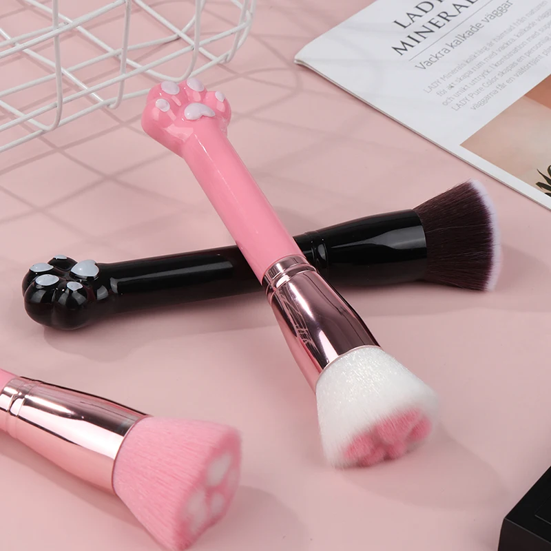 1Pc Cute Cat Claw Paw Women Makeup Soft Fibre Wooden Brush Loose Powder Blush Contour Face Make Up Foundation Repair Brush Tool