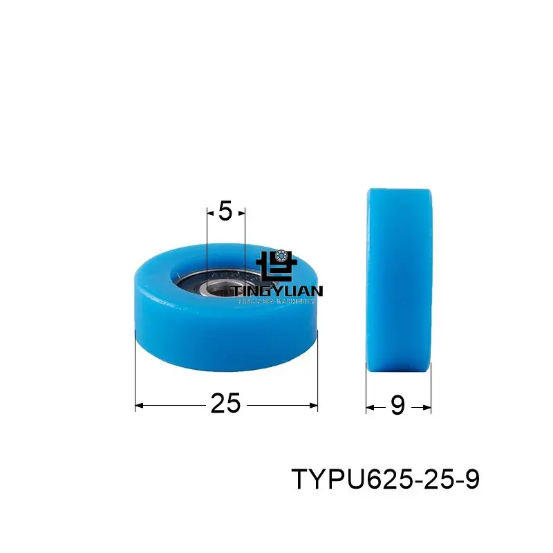 Polyurethane Roller TYPU625-25-9mm  Flat Type ID5 OD25 TPU 1pcs BLUE transparen Wheel Roller Pulley With 304 Screws  Guide Wheel