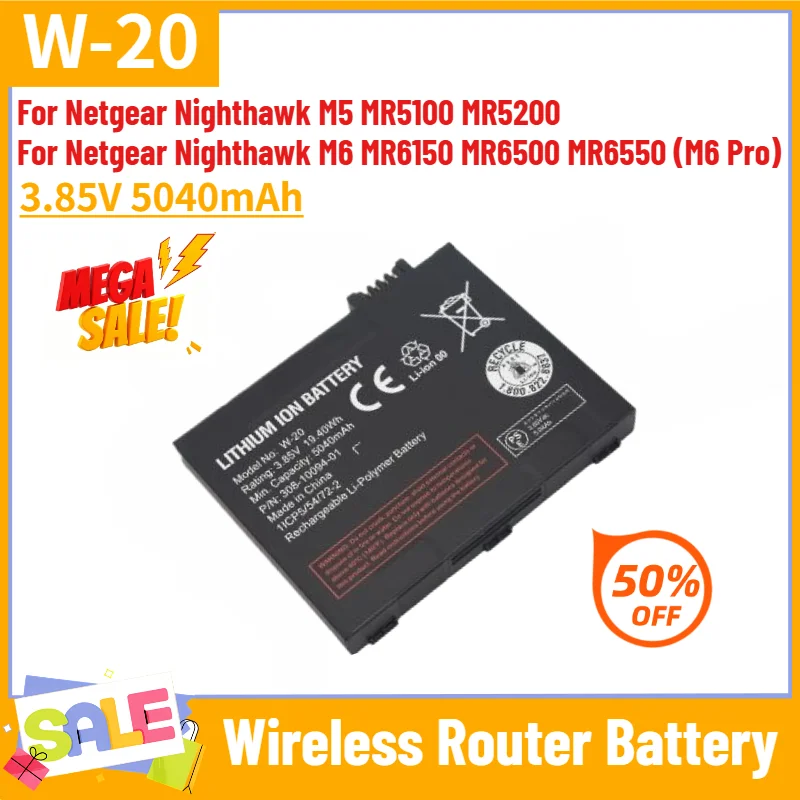 W-20 Battery 3.85V 5040mAh for Netgear Nighthawk M5 MR5100 MR5200, M6 MR6150 MR6500 MR6550 (M6 Pro) Wireless Router Battery