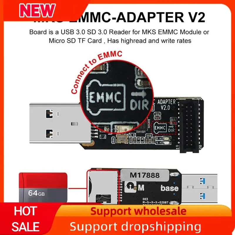 Excelente tarjeta de expansión de memoria MKS EMMC 32G + lector de tarjetas MKS EMMC-ADAPTER V2 USB 3,0 para Neptuno 4/4 Pro/4 Plus/4 MAX