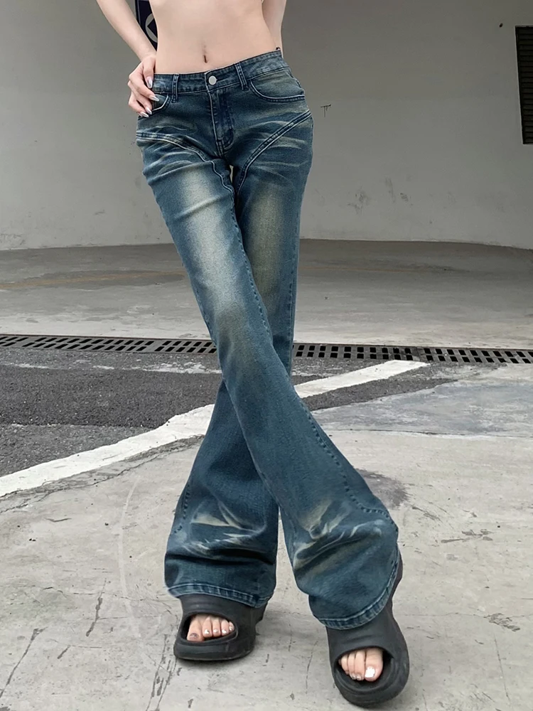 Rockmore Vintage Flare Jeans Low Rise Women Sexy Fashion Washed Jean Pants cyber Y2K Grunge Fairycore Denim Trousers Korean 2023