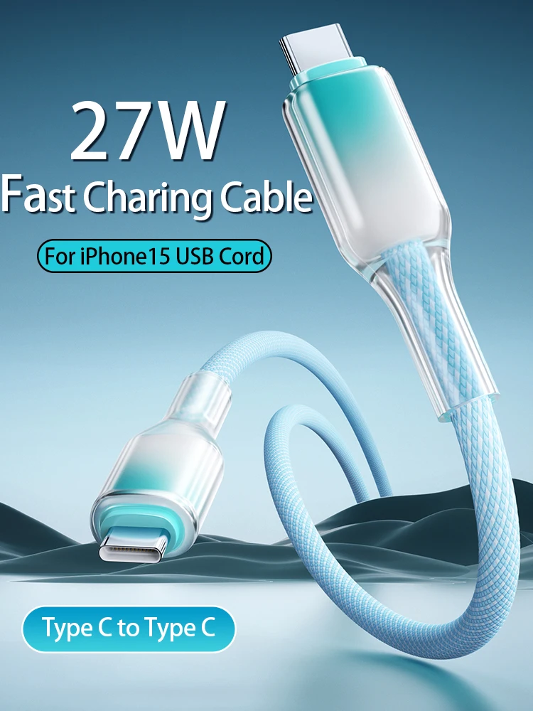 27W 3A Type C to Type C Fast Charging Data Cable For iPhone Carplay Mobile Phone Nylon Braided  For iPhone AirPods Air iPad