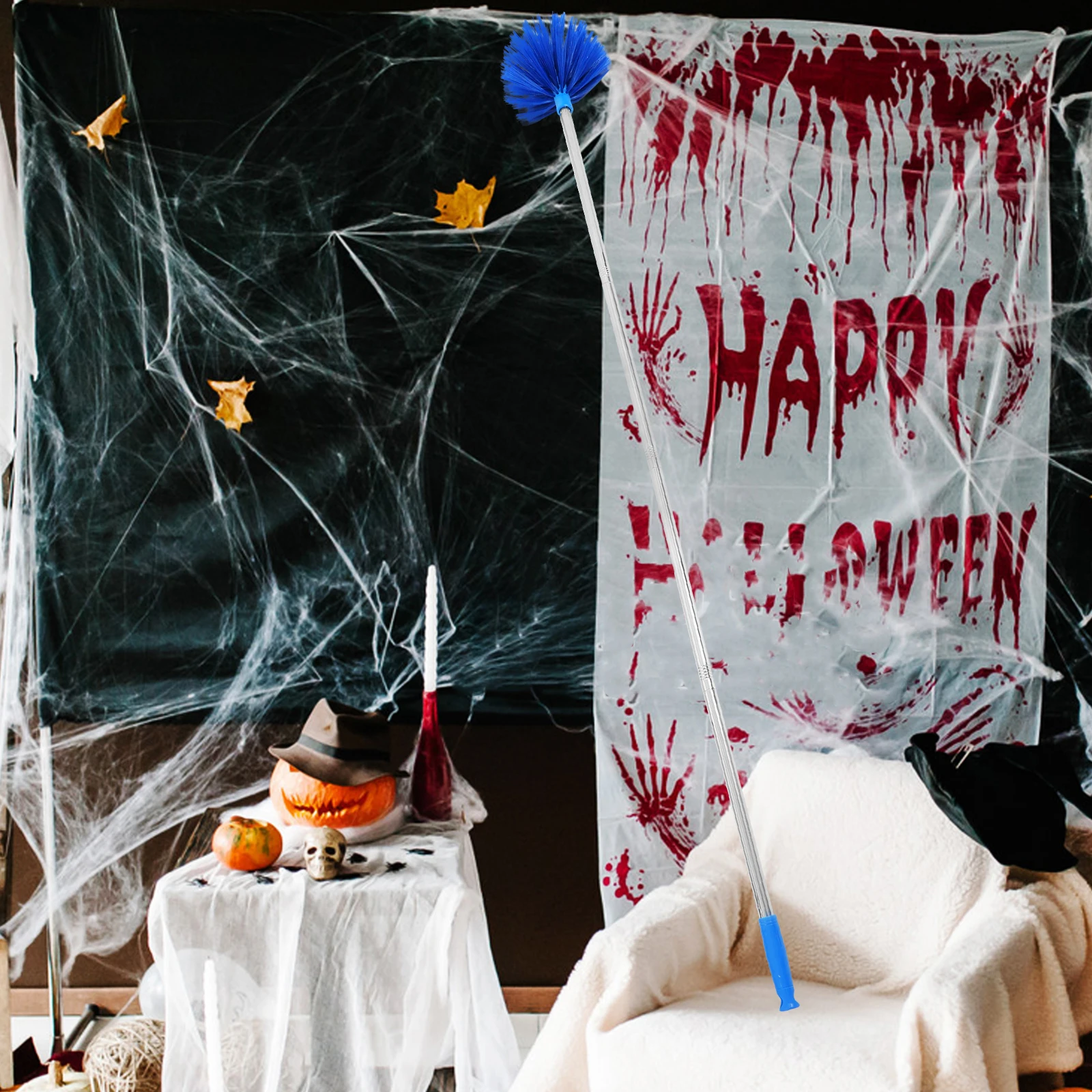 

Spider Web Duster Extendable Lightweight Steel Pole For Indoor Outdoor High Ceiling Dust Removal Cobweb Brush Wall Cleaner