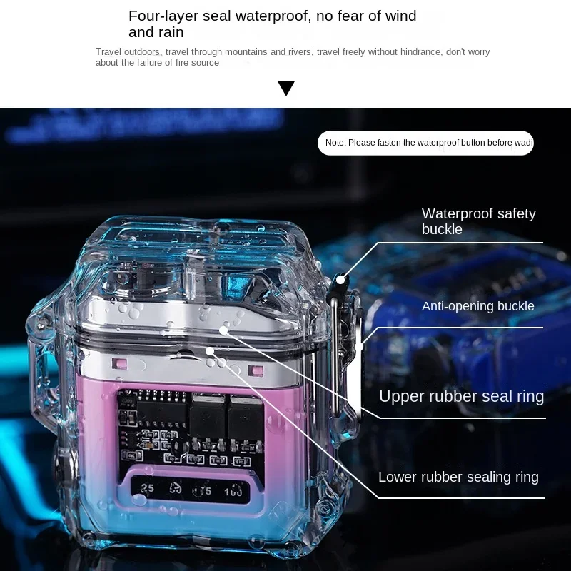 New Outdoor Lighting Electric Lighter - Advanced Transparent Arc Shell Design|Waterproof Power Display | Easy to Charge Portable