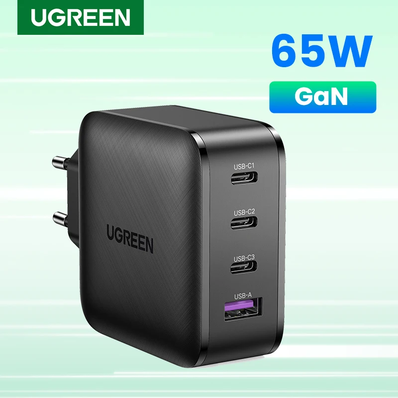 شاحن سريع الشحن من UGREEN بقدرة 65 وات وشحن سريع 4.0 شاحن USB PD نوع 3.0 مع شاحن سريع QC 4.0 3.0 للكمبيوتر المحمول iPhone 14 13 12 شاومي