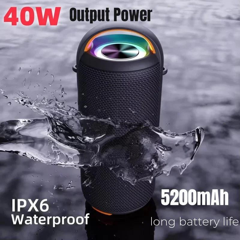 

40W Heavy Bass Subwoofer Portable Audience Bluetooth Speaker Waterproof Camping Sound Box Outdoor Powerful Karaoke Sound Column