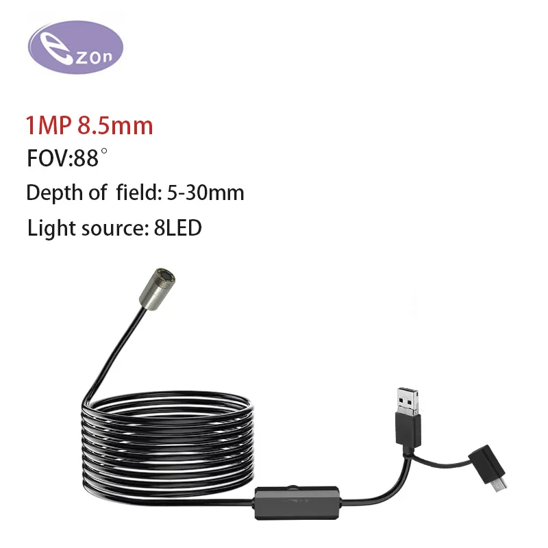 Caméra endoscopique Android 8.5MM 3 en 1, Micro USB Type C, Mini caméra endoscopique LED étanche pour Inspection de voiture