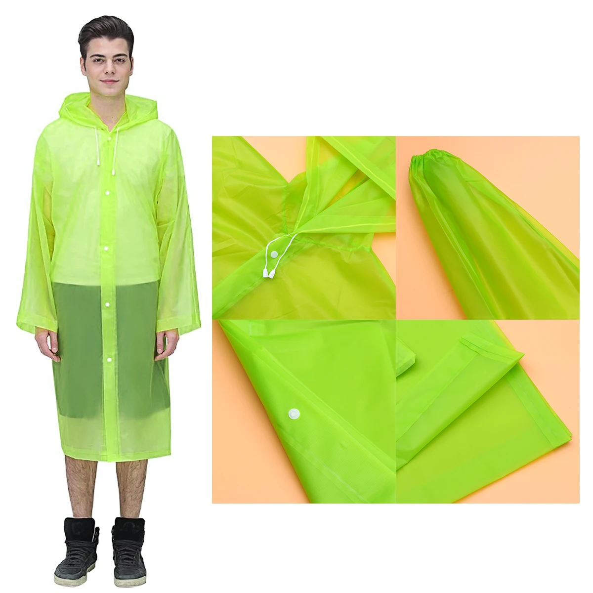 

Adult Raincoat Hood Portable Rain Coats Lightweight Waterproof Durable Poncho Foldable Reusable Elastic Cuffs Breathing Material