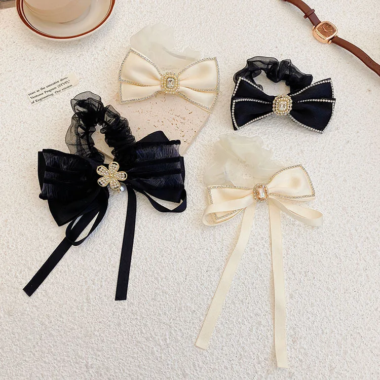 Korean New Trend Fabric Metal Flower Bow Hair Ties Birthday Party Creative Headrope Women\'s Elegant Fashion Hair Accessories