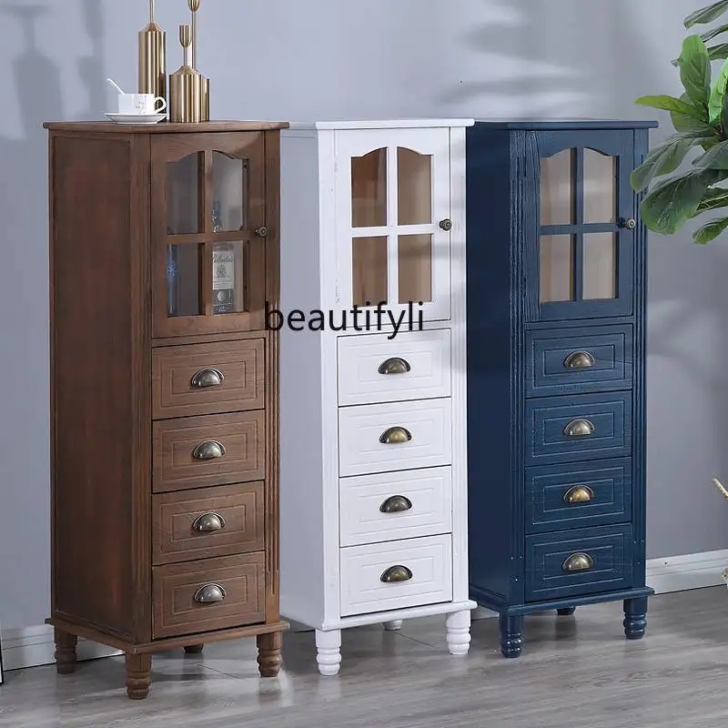 American-Style Solid Wood Chest of Drawers Living Room Small Wine Cabinet Multi-Functional Gap Storage Cabinet Clothes Closet