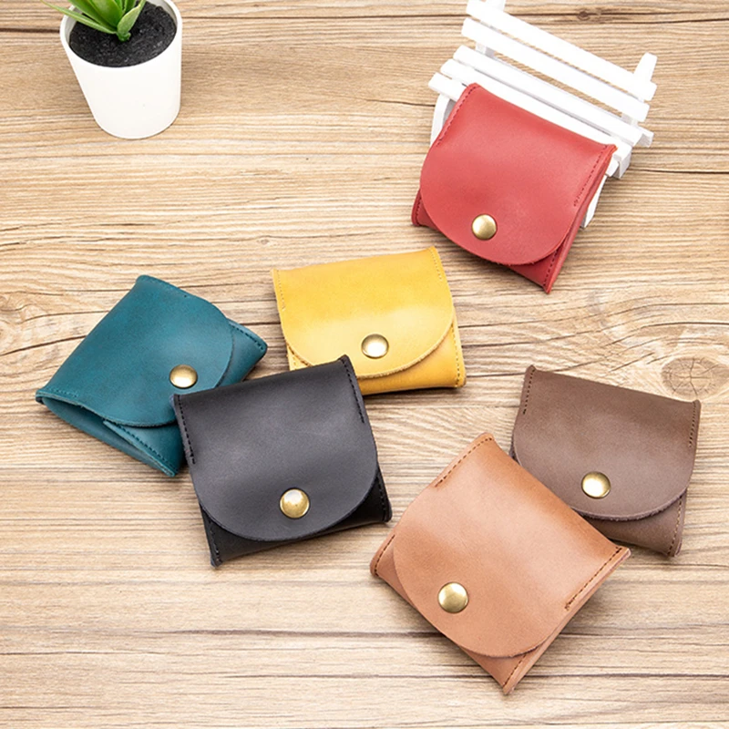 Portable Genuine Leather Coin Purse For Women Men Mini Wallet Vintage Design Individuation Earbuds Earphone Holder Pouch