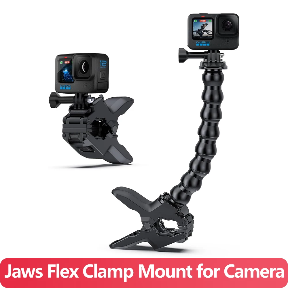 Jaws Flex Clamp Mount Adjustable Gooseneck Mount for GoPro Hero 12 11 10 9 8 7 6 5 4 Session Insta 360 DJI Osmo Action Cameras