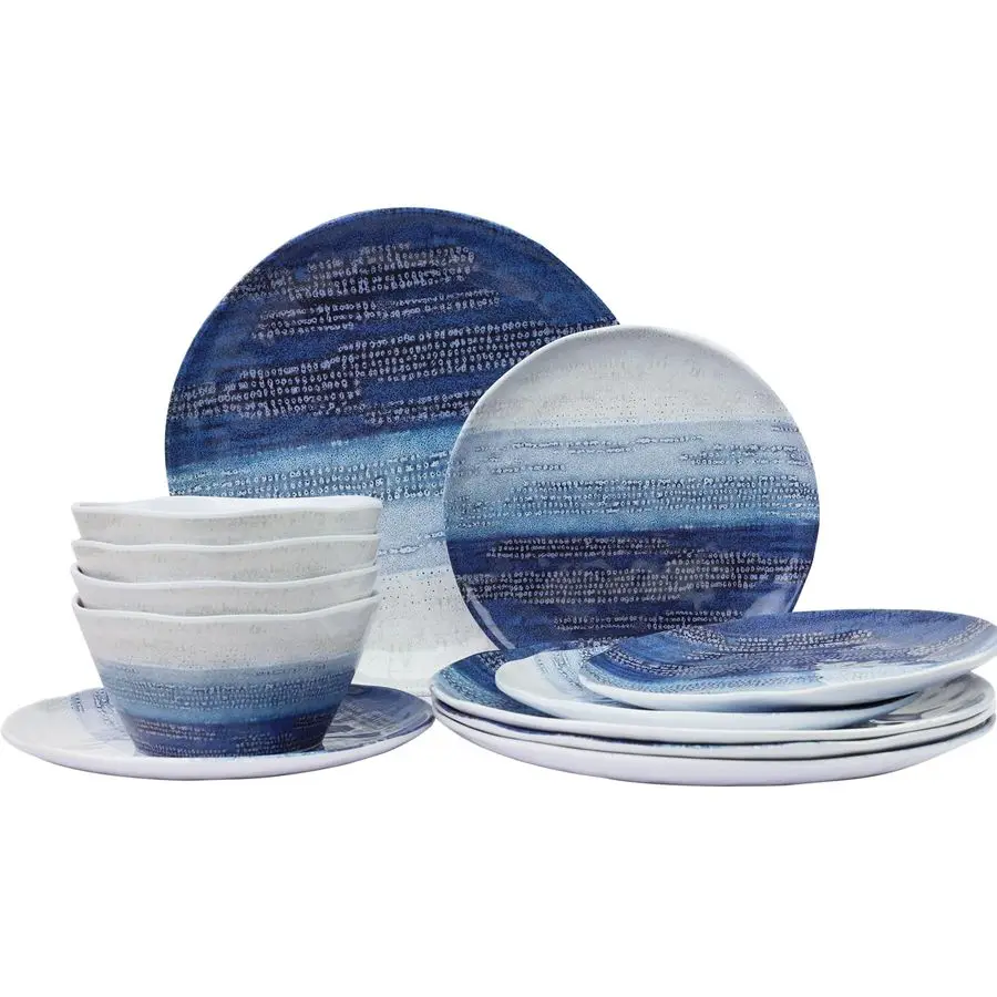 

Melamine Dishes Set Blue, Plates and Bowls Sets for Boat, Unbreakable Dinnerware Sets for RVS,Lightweight and Durable, Just Stac