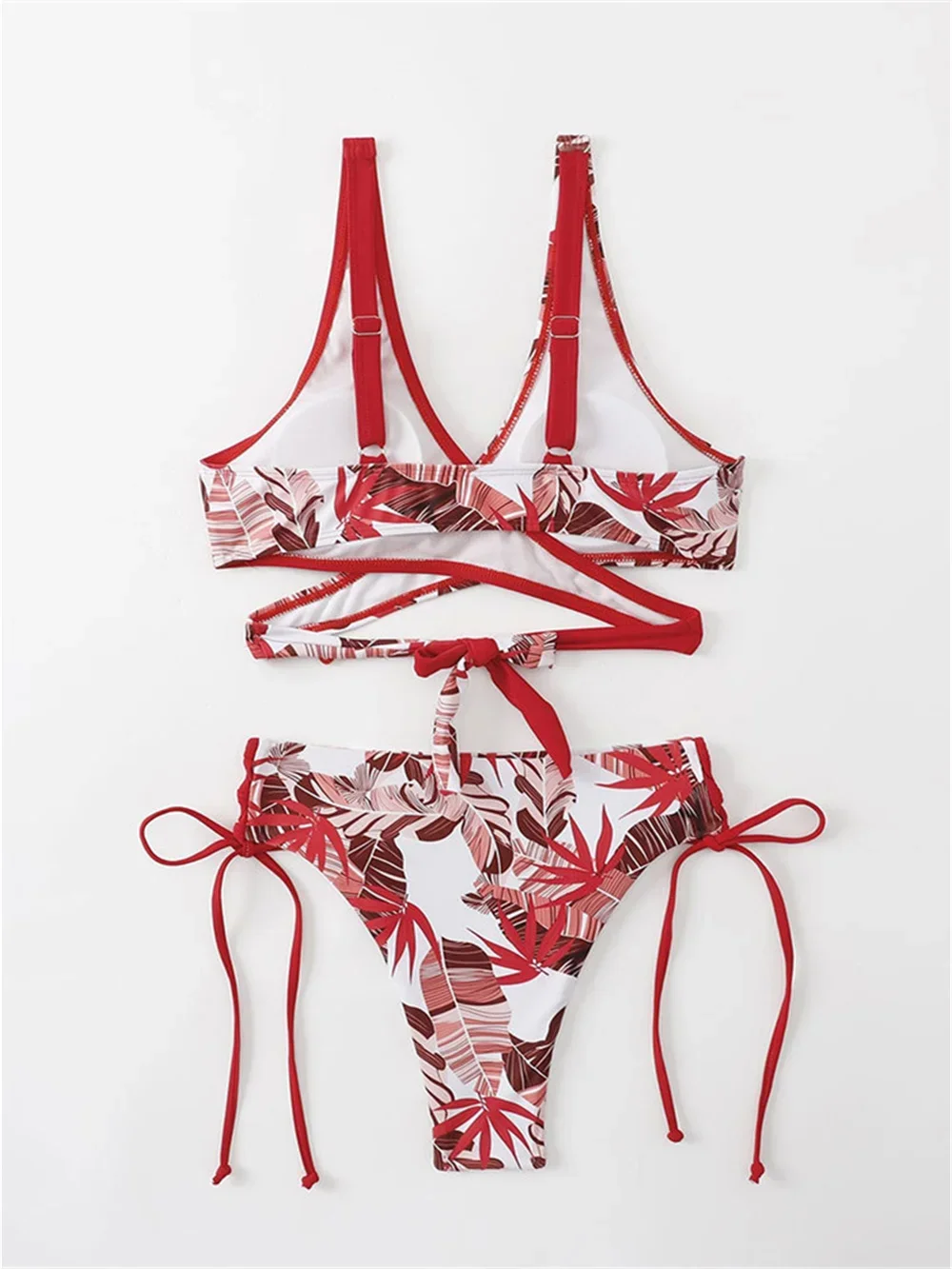 الأحمر طباعة بيكيني عبر ضمادة ملابس السباحة معقود عطلة ملابس السباحة الرباط ثونغ المرأة المرقعة Y2K ثوب السباحة الشاطئ الزي
