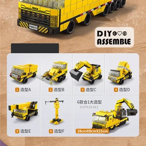 6in1 Baru Menggali Mesin Teknik Kendaraan Derek Mobil Truk Bahan Handler Model Blok Bangunan Set Batu Bata Mainan Kota 8 truk semi lego penjualan terbaik - №