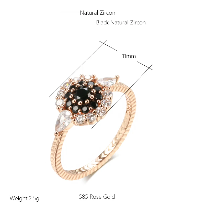 Kinel Unique Full Natural Zircon Big Ring Women 585 Rose Gold Color Vintage Wedding Accessories High Quality Fine Daily Jewelry