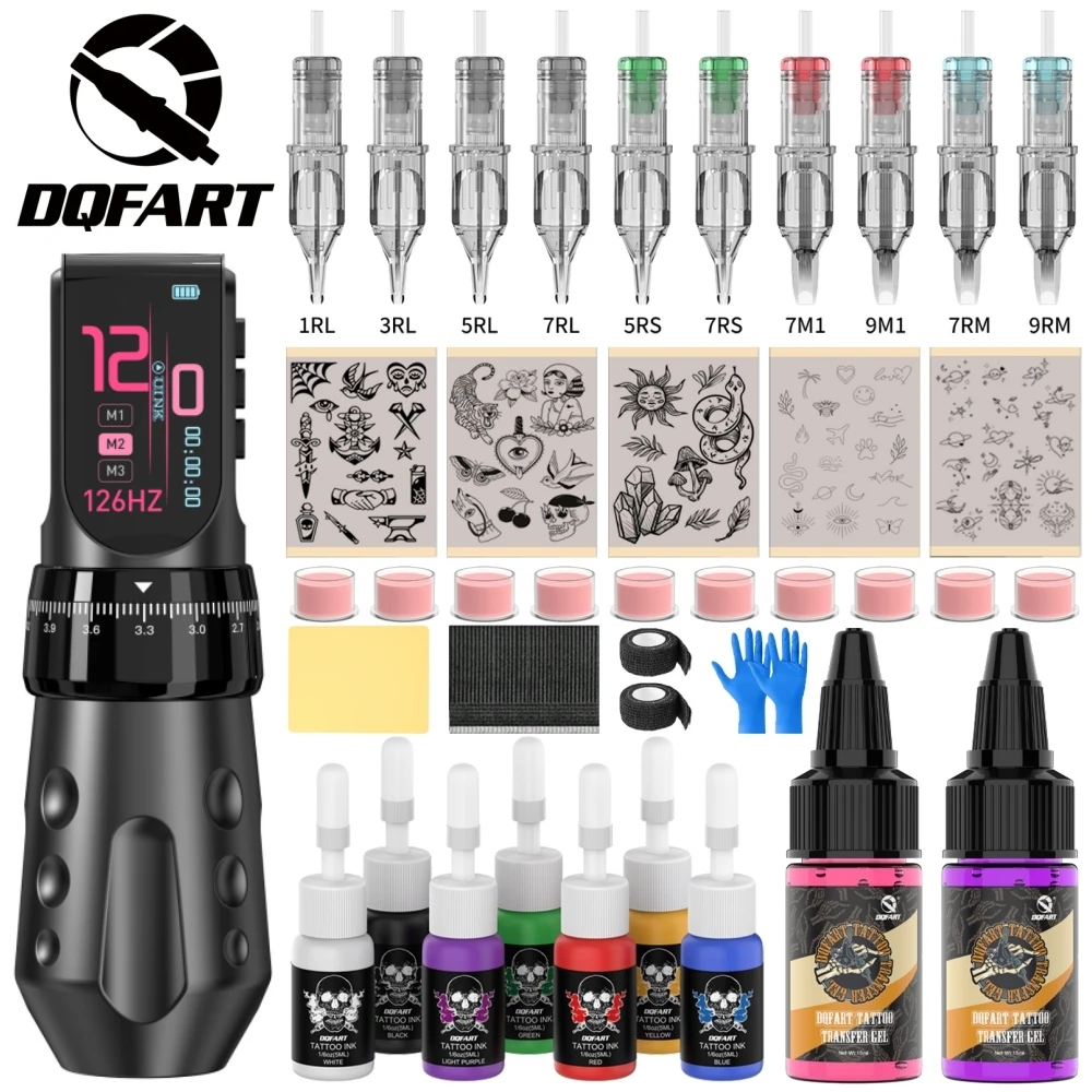 DQFART T9Pro Electric Wireless Tattoo Machine Set Colorful Led Digltal Display Transfer Printing Gel Accessories Supplies