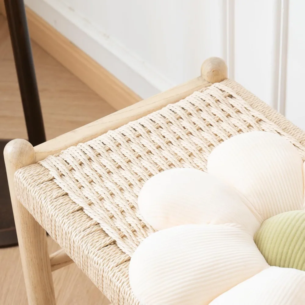 مقعد مدخل من خشب البلوط الريفي مع مساحة تخزين للأحذية المنسوجة، بطول 45 بوصة لغرف المعيشة وغرفة الطعام #5