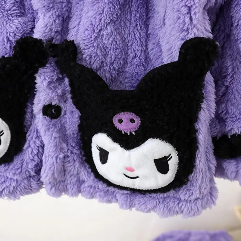 

Sanrio пижамы для девочек из 2 предметов Kuromi, детская фланелевая домашняя одежда с лацканами, модный универсальный осенне-зимний комплект с героями мультфильмов, хит продаж