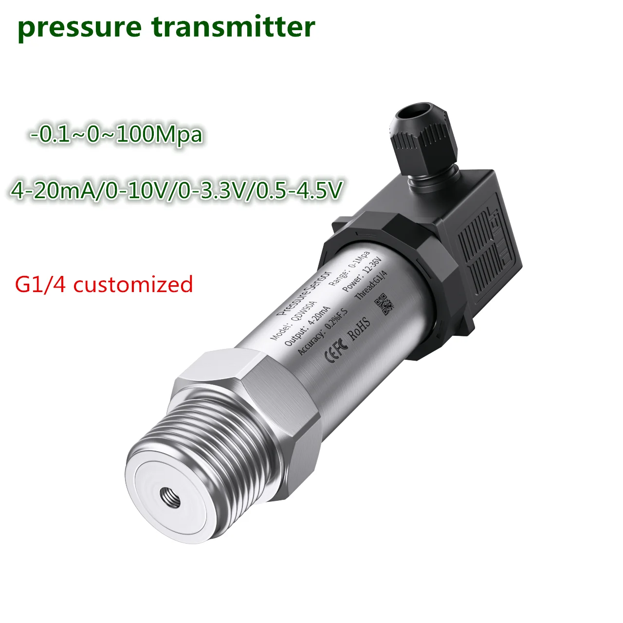 

4-20mA 0-10V 0-3.3V Hersman Pressure Transducer G1/4 Pressure Transmitter 1Bar 10bar 1.6Mpa