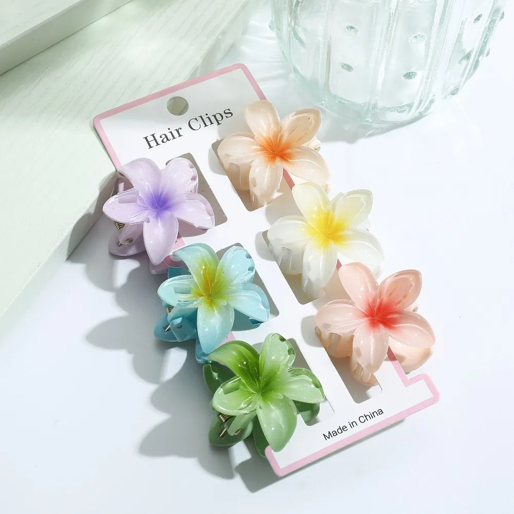 6Pcs Mode Bunte Transparente Blume Kleine Haar Klaue Clips klemme Haarnadel Haarspange Für Dicke Dünne Haar Zubehör Für Frauen – Detail 3