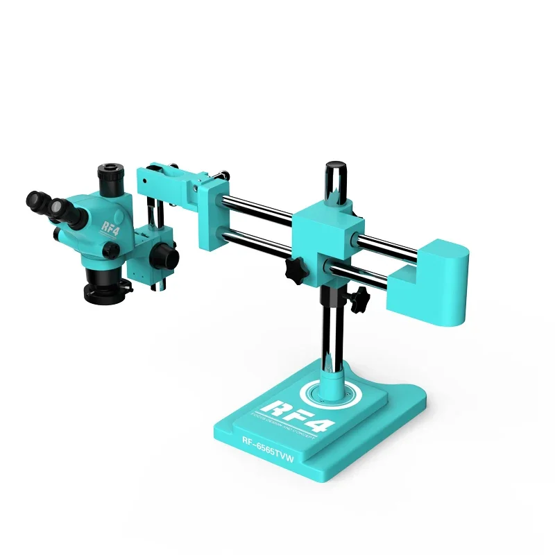 Microscope trinoculaire 6.5-65X, mise au point RF4, conception et concept, dernière version évitée, support à double bras RF6565TVW