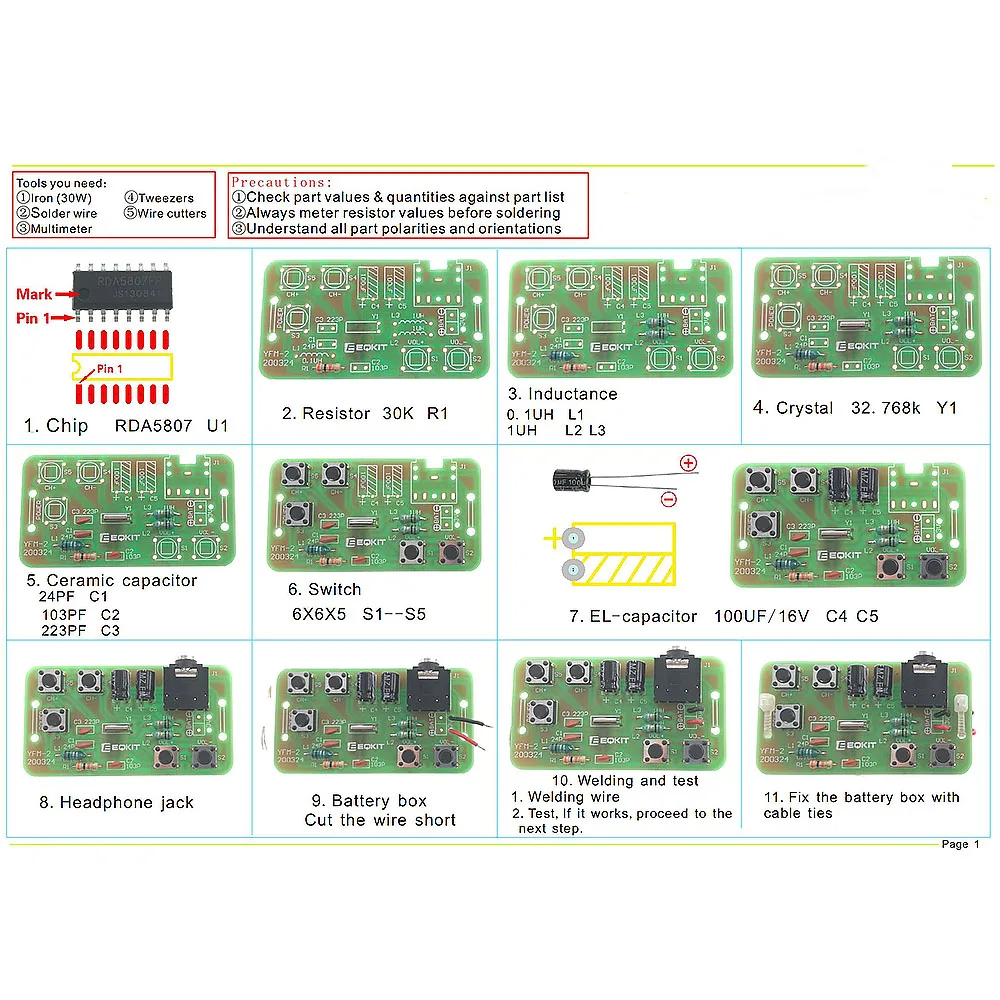 DIY Kit FM Stereo Radio Receiver Module Adjustable 76-108MHz Wireless Receiver DIY Electronic Production Training Welding Skills