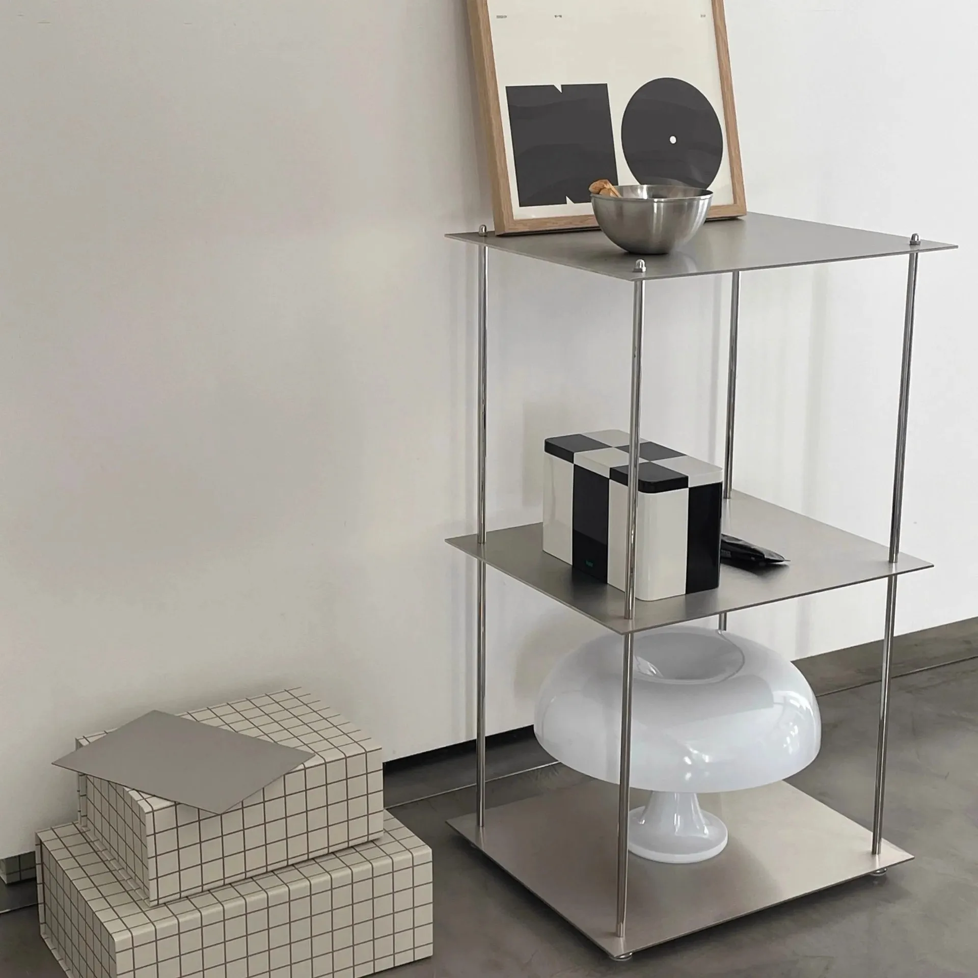 Bauhaus stainless steel shelf floor-to-ceiling multi-layer storage rack living room bedroom study display rack display