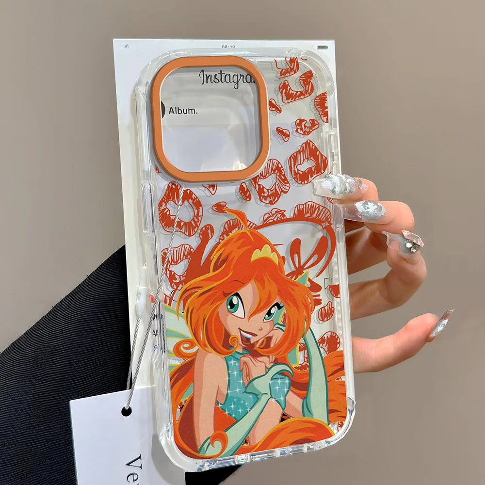 حافظة هاتف ساخنة للفتيات W-Winx Clubs iPhone 17 16 16e 15 14 13 12 11 Mini Pro Max X XR XSMax 7 8 Air Plus غطاء خلفي شفاف