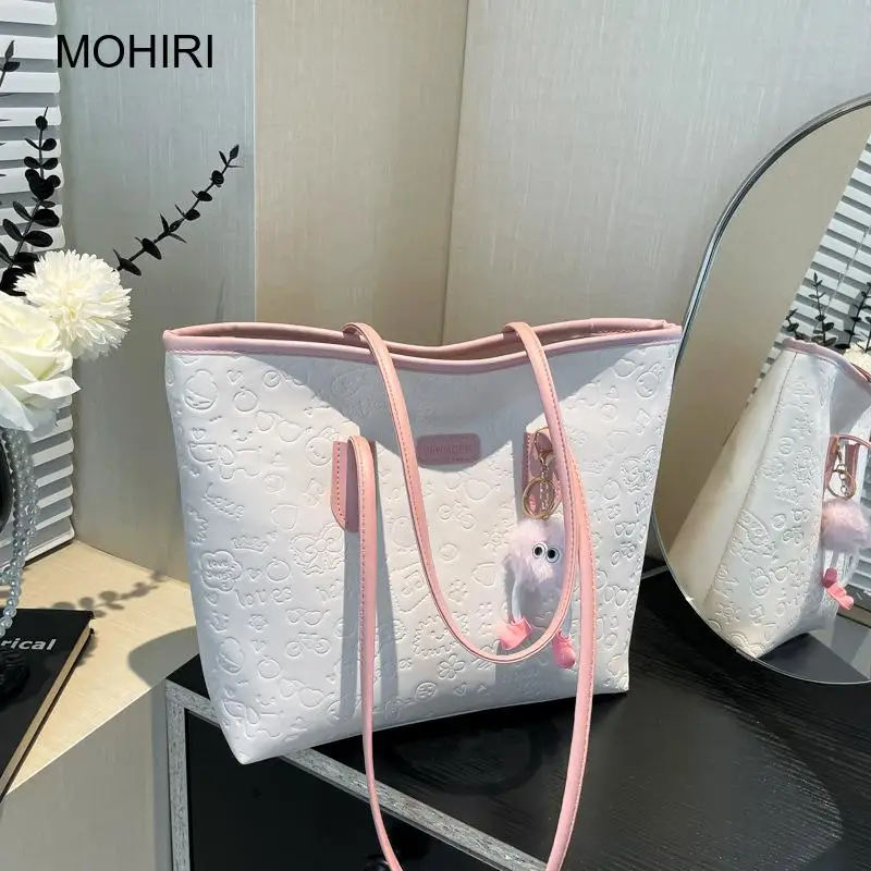 2026 Women Embossed Tote Bag Large Capacity Color Block Pu Leather Shoulder Bag for School