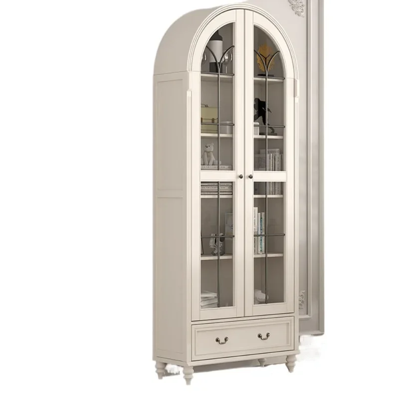 

American light luxury solid wood bookcase with door European wine cabinet shelf French retro glass door dust-proof bookcase