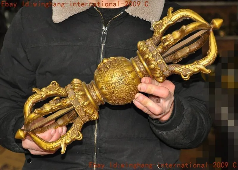 Tibet - Templo budista - Vajra Dorje Phurpa de bronce dorado - Talismán de exorcismo - faqi